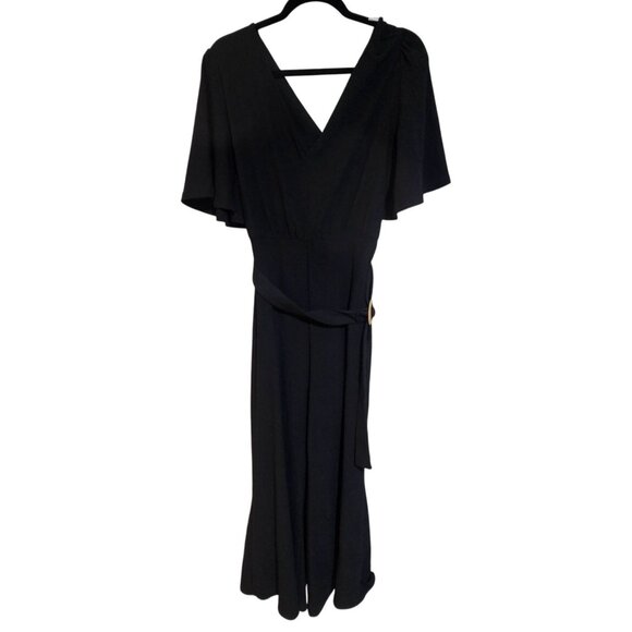 Anthropologie Black Textured Bell Sleeve Jumpsuit - Picture 1 of 14
